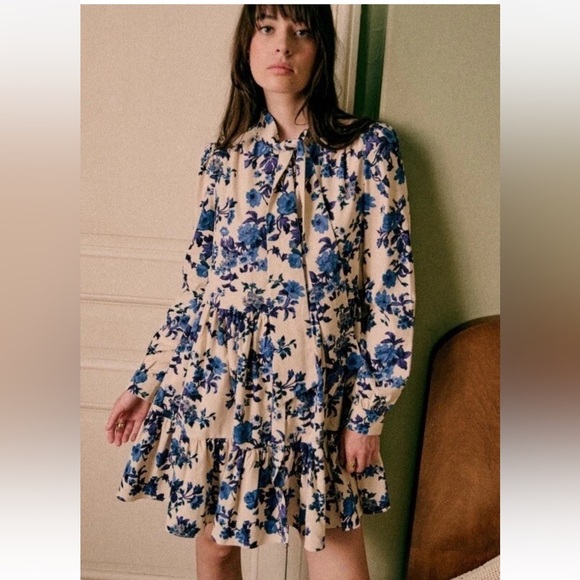 Rare & NWOT Sezane soledad dress in blue flowers 38 Medium - Picture 4 of 14